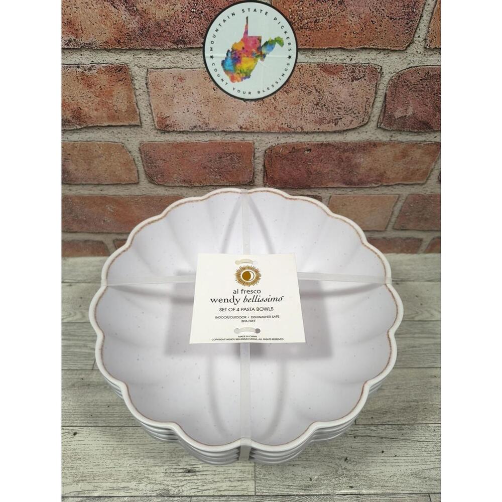 Al Fresco Wendy Bellissimo Set Of 4 Scalloped 9" Pasta Bowls BPA Free NWT